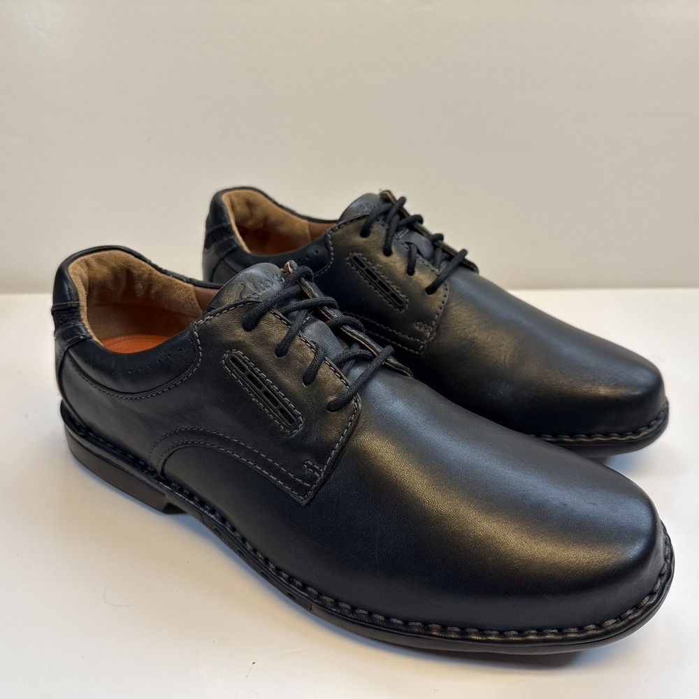Clarks Unstructured Mens 8.5M Black Leather Comfort Derby Oxford Shoes 1825